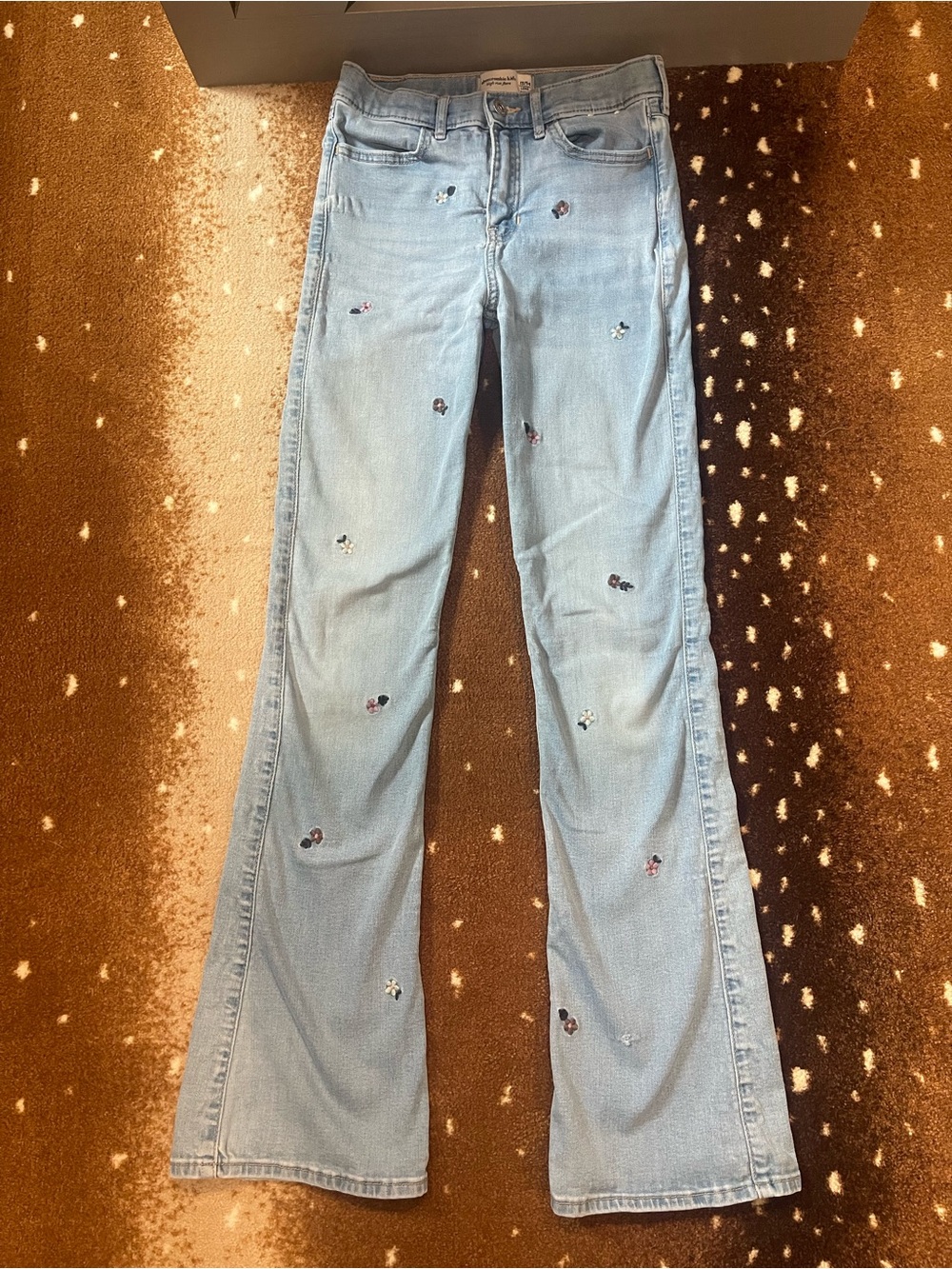 Abercrombie Kids Light Blue Embroidered Girls Flared Jeans 13/14 Long